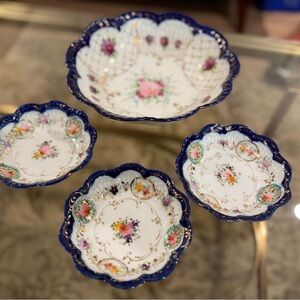 Antique Nippon (no marking) hand painted porcelain bowl & dish set.
